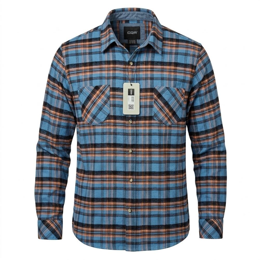 NWT CQR Blue Collared Flannel Plaid Breathable Button-Up Shirt Men Size XL